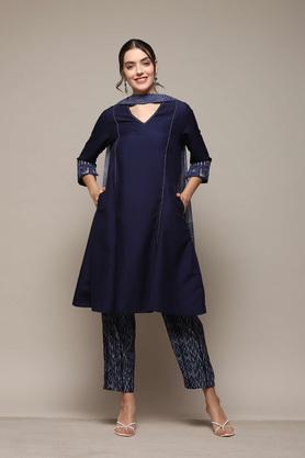 tie & dye full length polyester woven women's kurta set - indigo