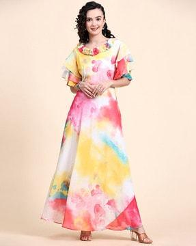 tie & dye gown with bell sleeves