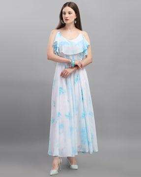 tie & dye gown with ruffles