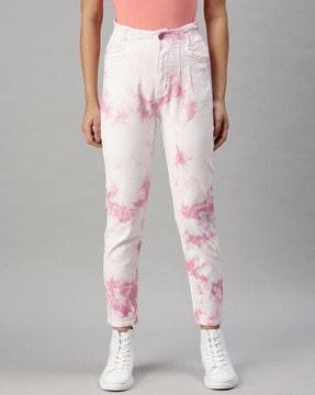 tie & dye jeans with high rise waist