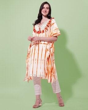 tie & dye kaftan a-line kurta with tassels