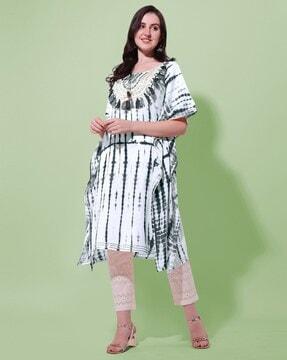 tie & dye kaftan kurta with tassels