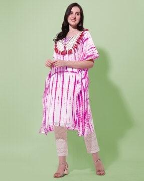 tie & dye kaftan kurta with tassels