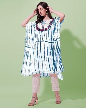 tie & dye kaftan kurta with tassels