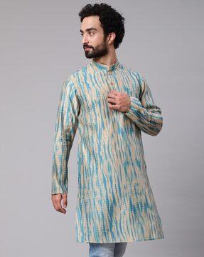 tie & dye mandarin-neck long kurta