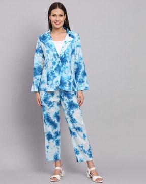 tie & dye notched lapel top & pants set