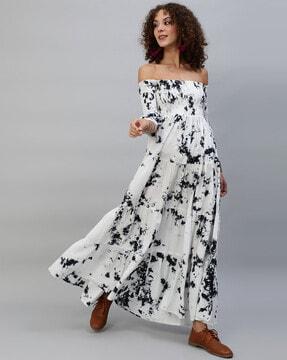 tie & dye off-shoulder tiered dress