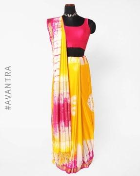 tie & dye pattern saree with tassels