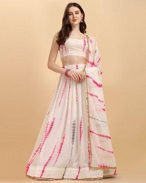 tie & dye print flared lehenga choli set with dupatta