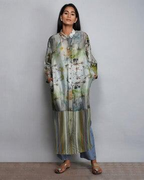 tie & dye print full sleeves a-line dress