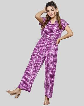 tie & dye print jumpsuit with insert pockets