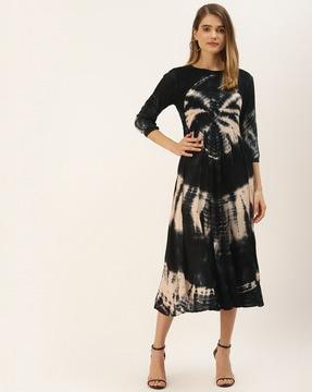 tie & dye print round-neck fit & flare dress