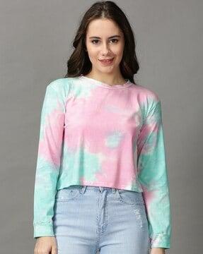 tie & dye print round-neck top