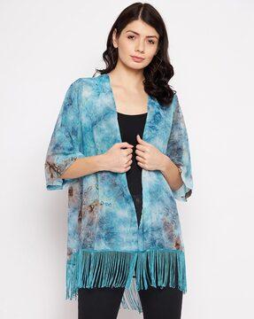 tie & dye print shrug with fancy tassels