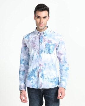 tie & dye print slim fit shirt