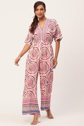 tie & dye rayon regular fit women's jumpsuit - pink