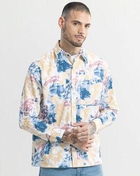 tie & dye regular fit shacket with patch pocket