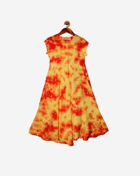 tie & dye round-neck fit & flare dress