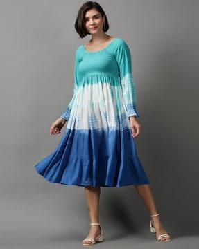 tie & dye round-neck fit & flare dress