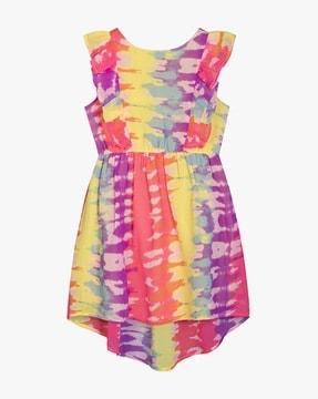 tie & dye round-neck fit & flare dress