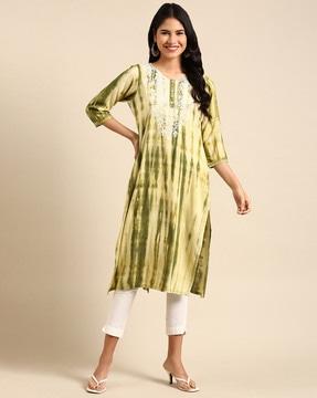 tie & dye round-neck straight kurta