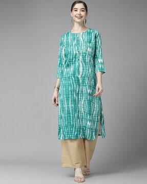 tie & dye round-neck straight kurta