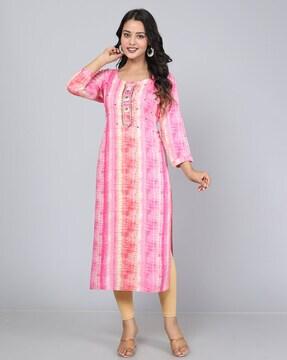 tie & dye round-neck straight kurta