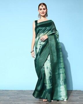 tie & dye saree with contrast tassels
