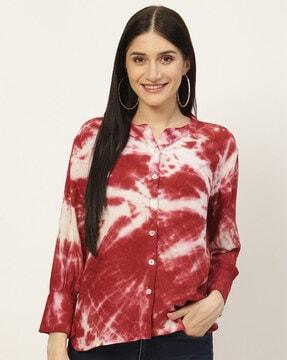 tie & dye shirt with mandarin collar