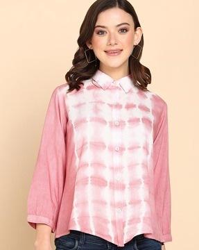 tie & dye shirt with spread collar