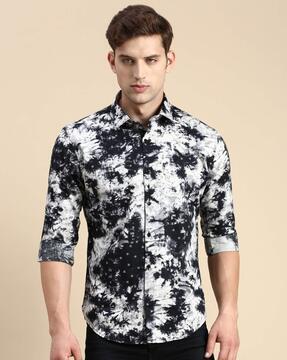 tie & dye slim fit shirt with spread collar