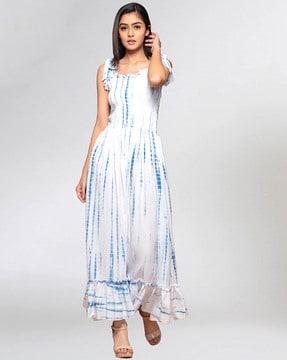 tie & dye smocked fit & flare dress