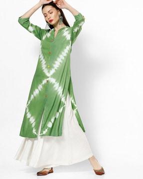 tie & dye straight kurta with open collar