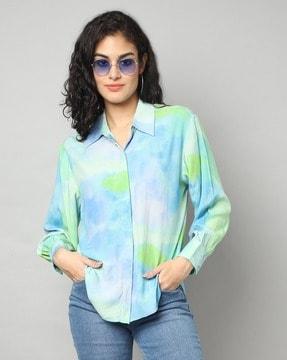 tie & dye top with spread collar