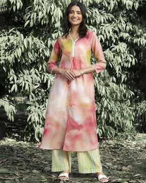 tie & dye v-neck a-line kurta