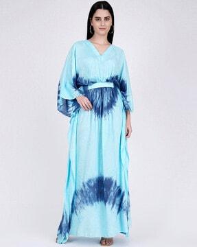 tie & dye v-neck gown dress