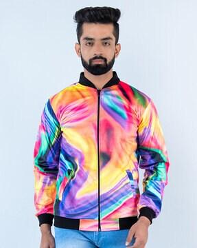 tie & dye zip-front bomber jacket