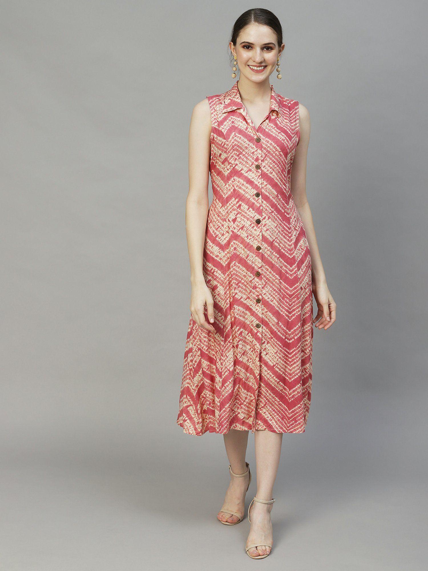 tie -dye printed a- line midi dress - pink
