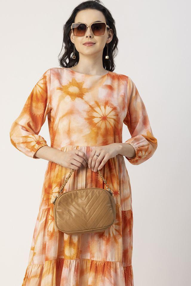 tie _ dye round neck rayon womens full length dress