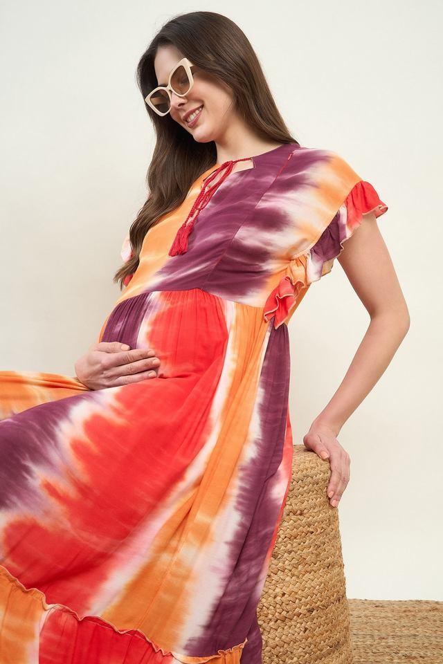 tie _ dye viscose tie up neck� womens maternity dress