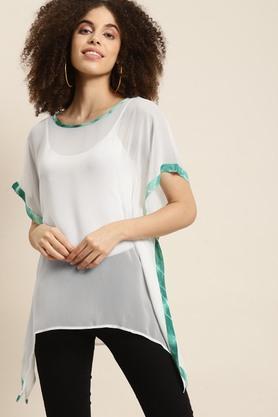 tie and dye georgette round neck womens tunic - white
