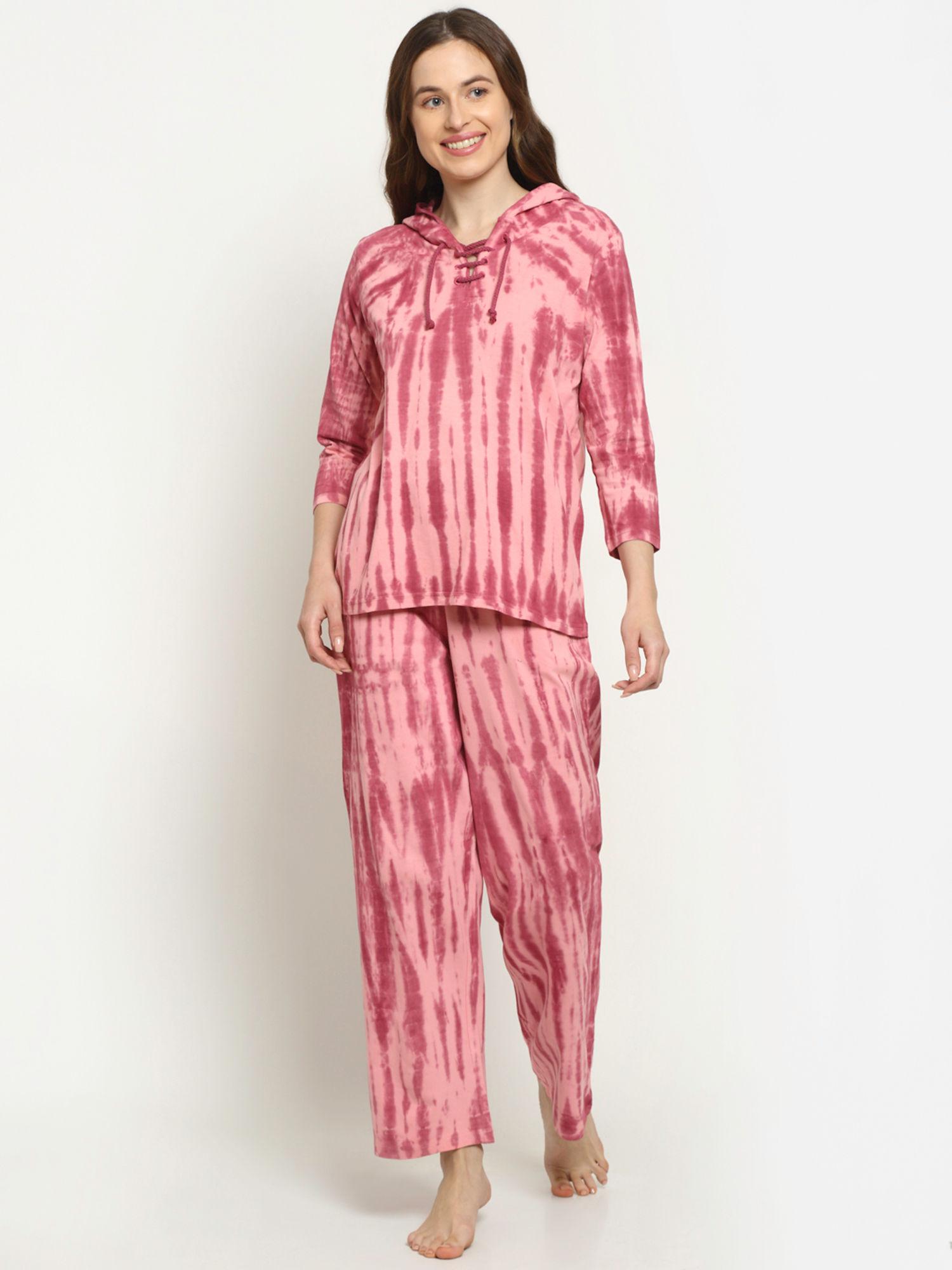 tie and dye hood pyjama set - pink