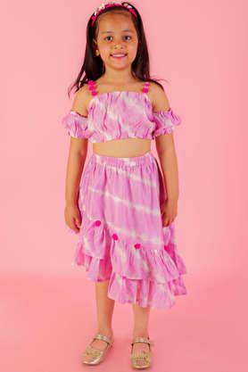 tie and dye polyester regular fit girls top & skirt - purple