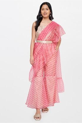 tie and dye polyester regular fit women's festive saree - pink
