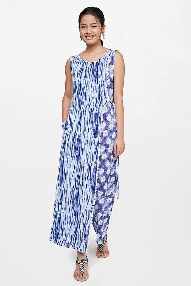 tie and dye viscose sleeveless womens full length jumpsuit