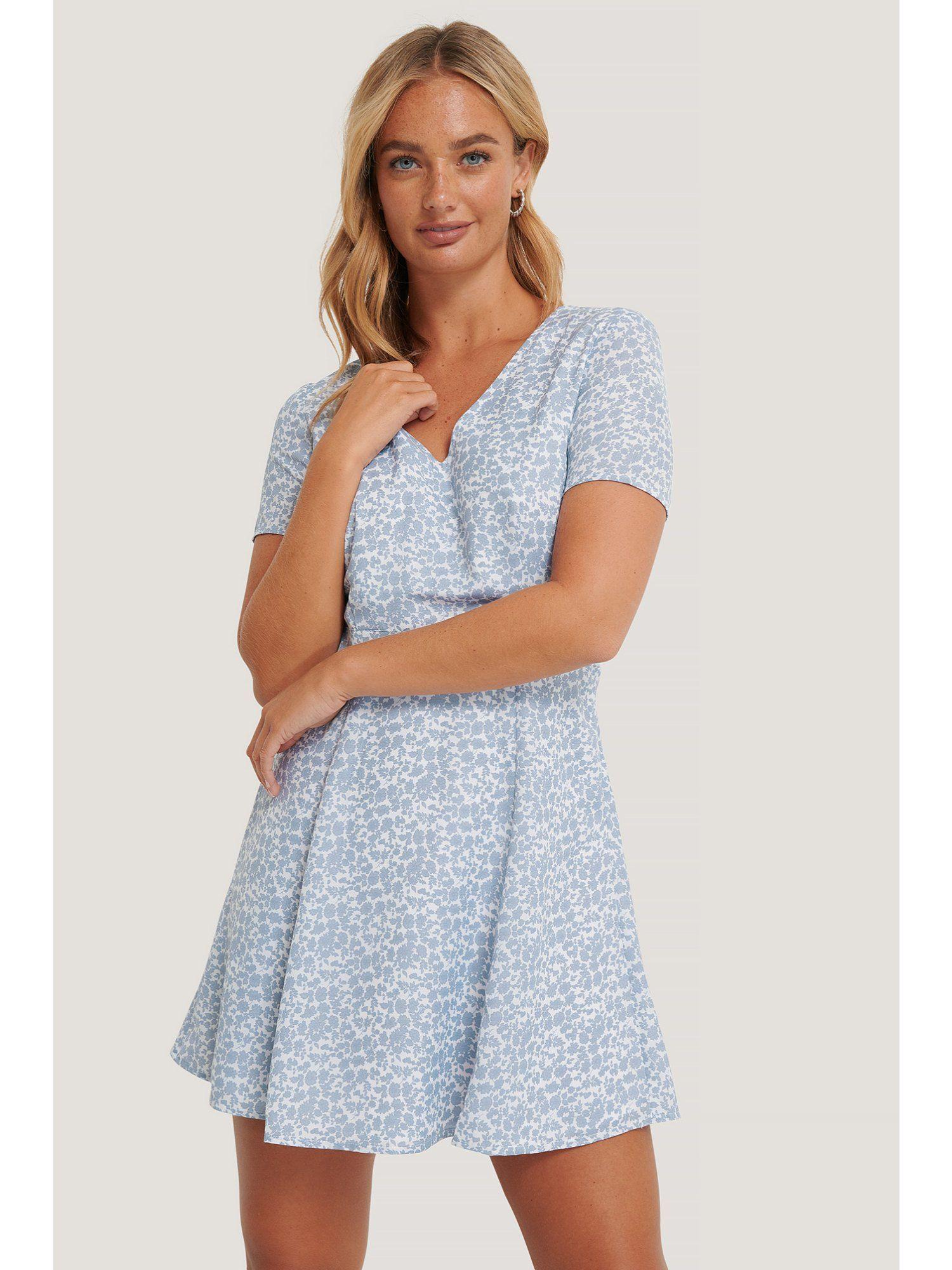 tie back short sleeve dress-blue flower