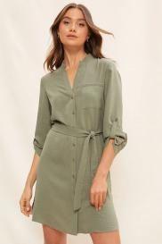 tie belted mini shirt dress-green (set of 2)