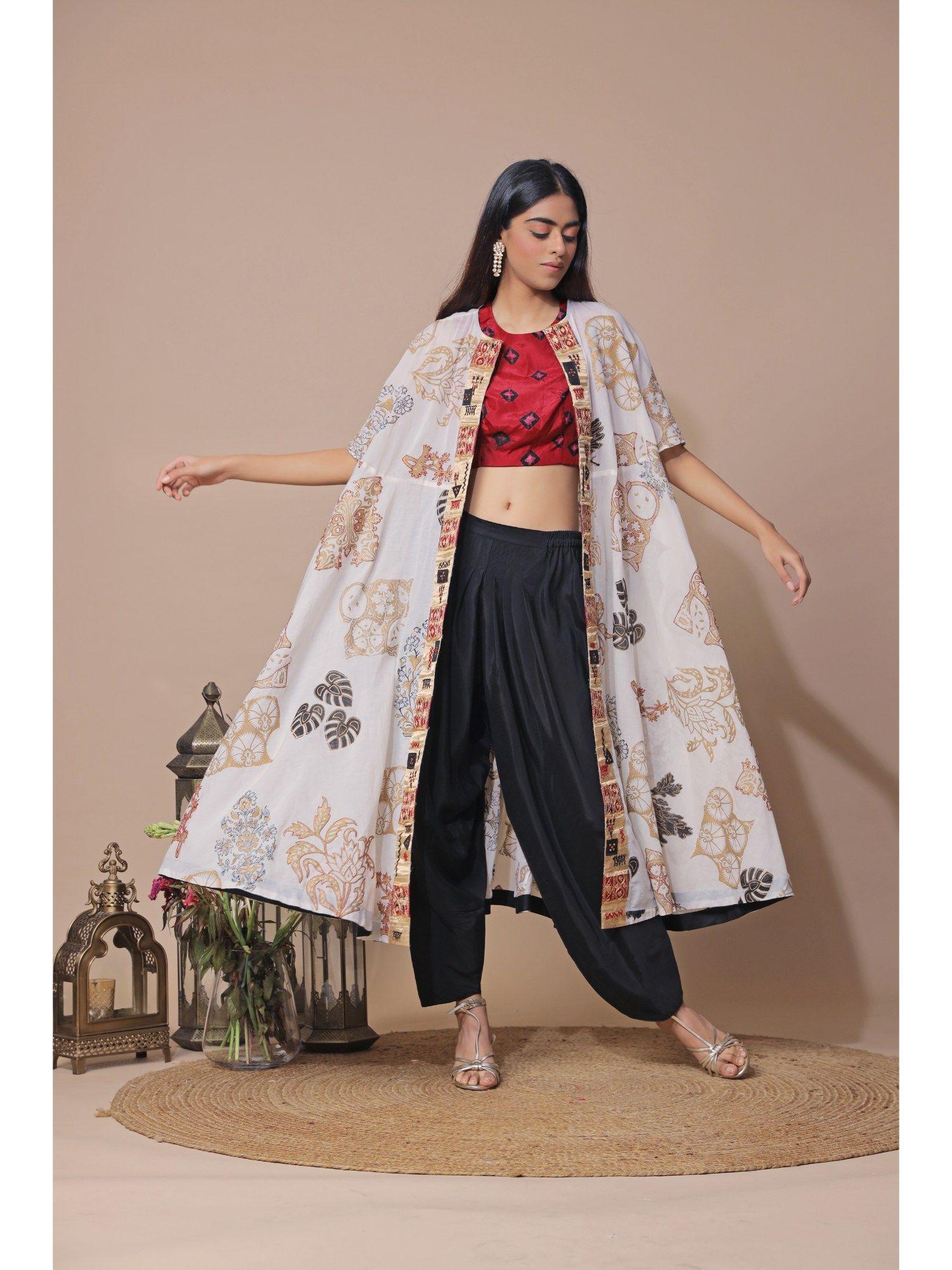 tie dye blouse and hand embroidered cape with salwar (set of 3)