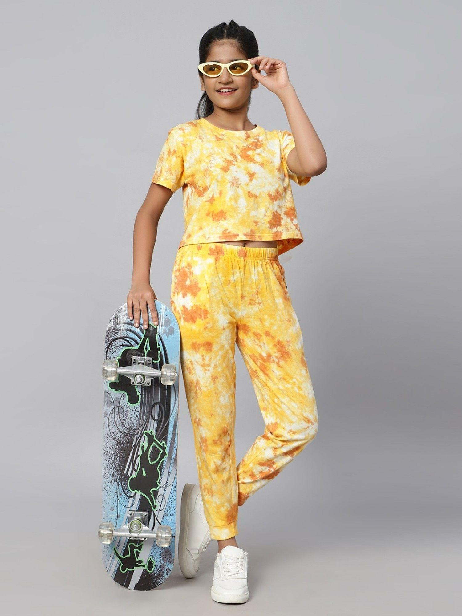 tie dye crop top and joggers co-ord - yellow (set of 2)