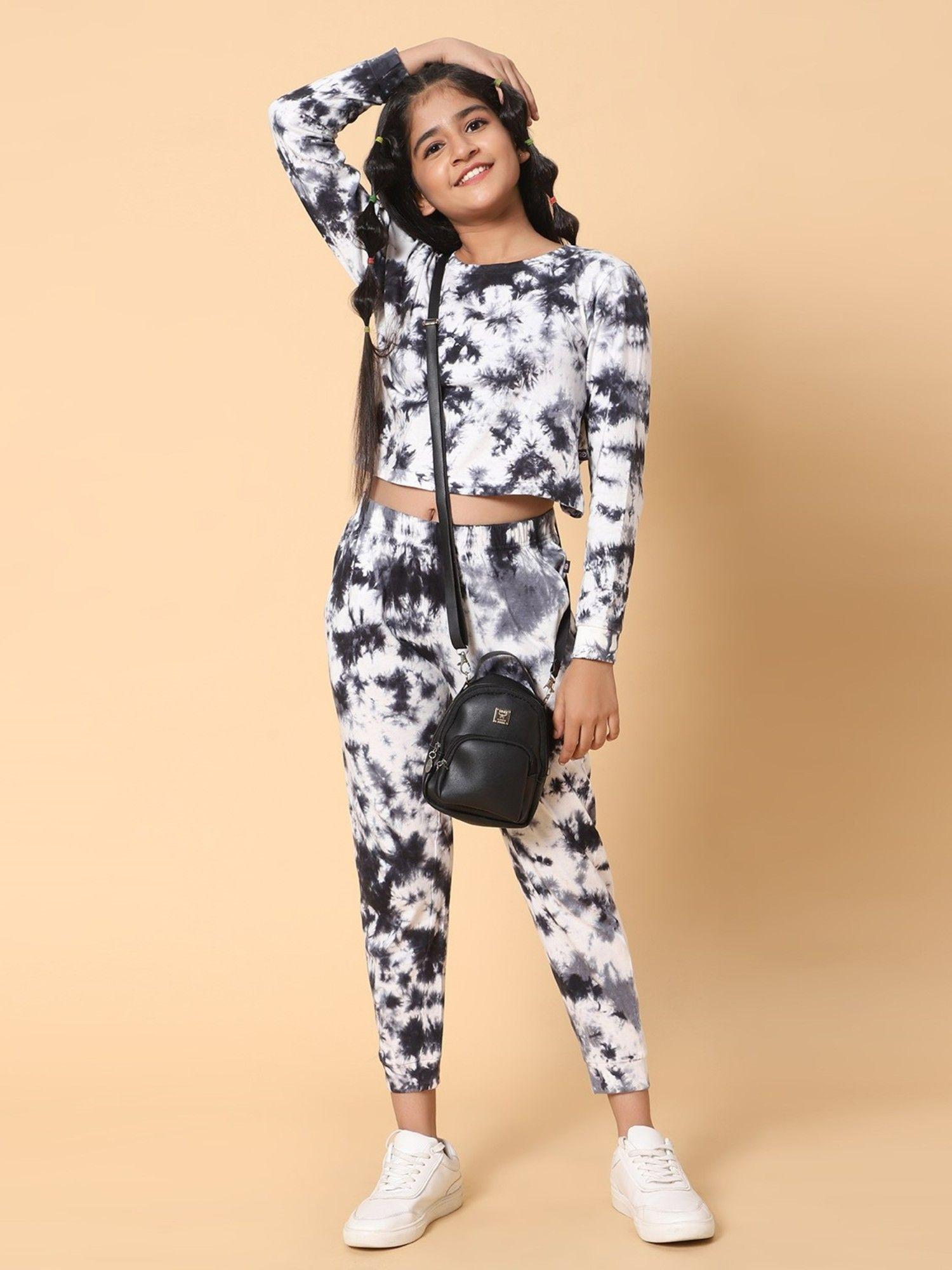 tie dye full sleeve top and joggers co-ord - black (set of 2)